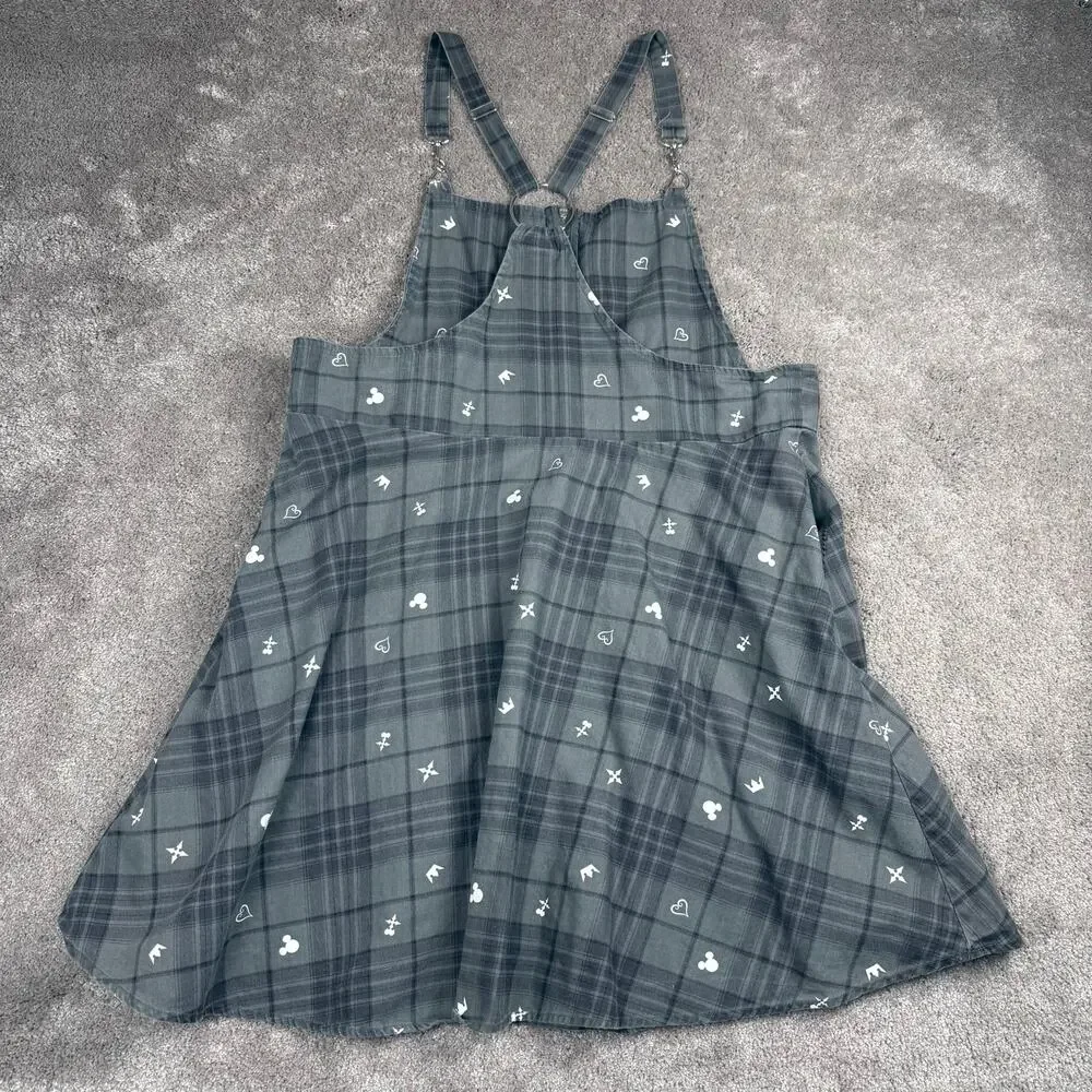 Kingdom Hearts Disney Plaid Pinafore Overall Dress Gray Goth Punk Size L Skirt - Picture 3 of 4